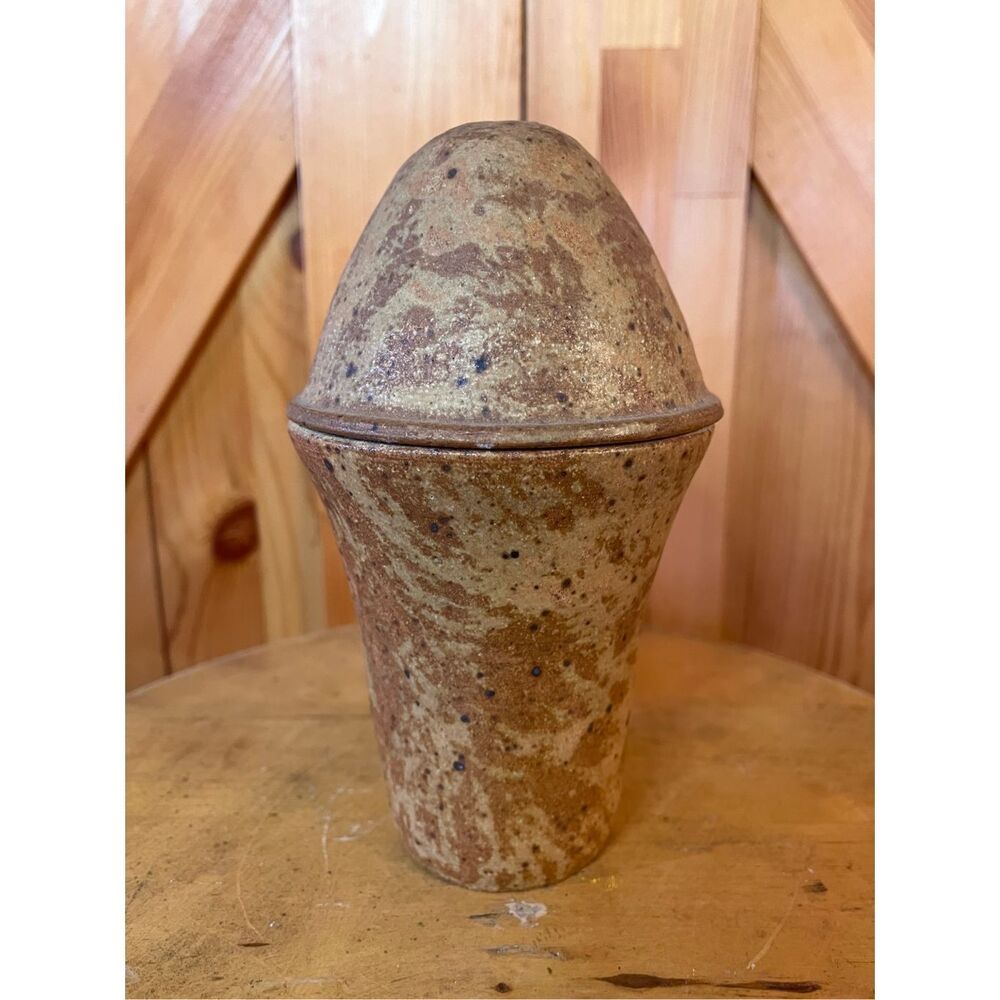 Vintage stone container earthy rustic (7547)